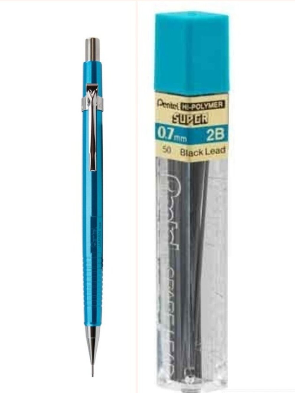 Pentel Sharp Drafting Pencil .7mm Lead Metallic Sky-Blue w/12 pcs 2B-Lead Office